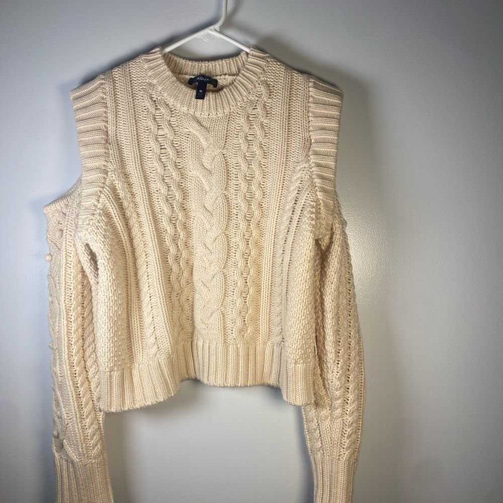 NEW! Aqua Cream Cable Knit Cutout Sweater - Picture 5 of 5